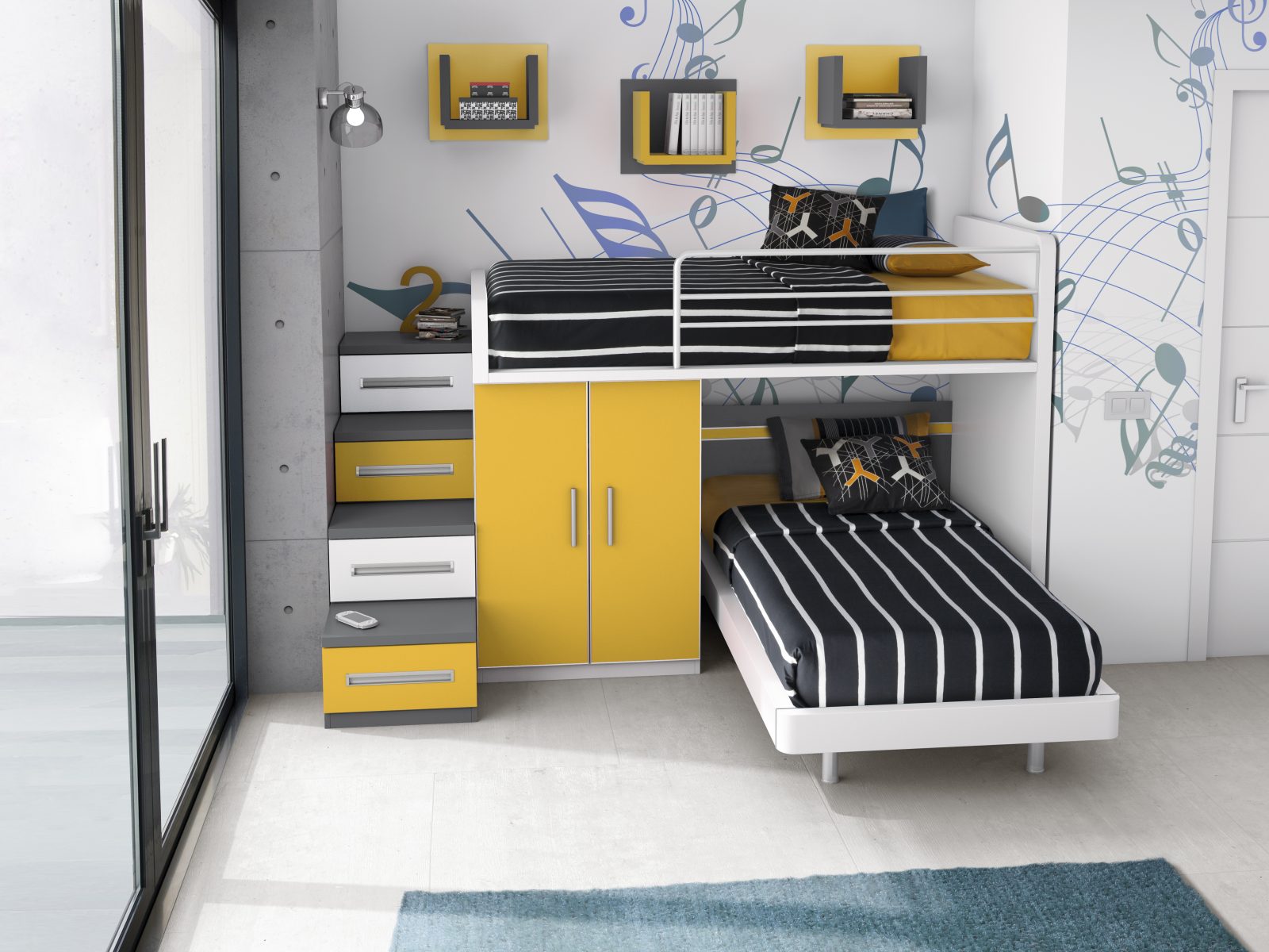 Mueble litera juvenil gris y amarillo en Valladolid
